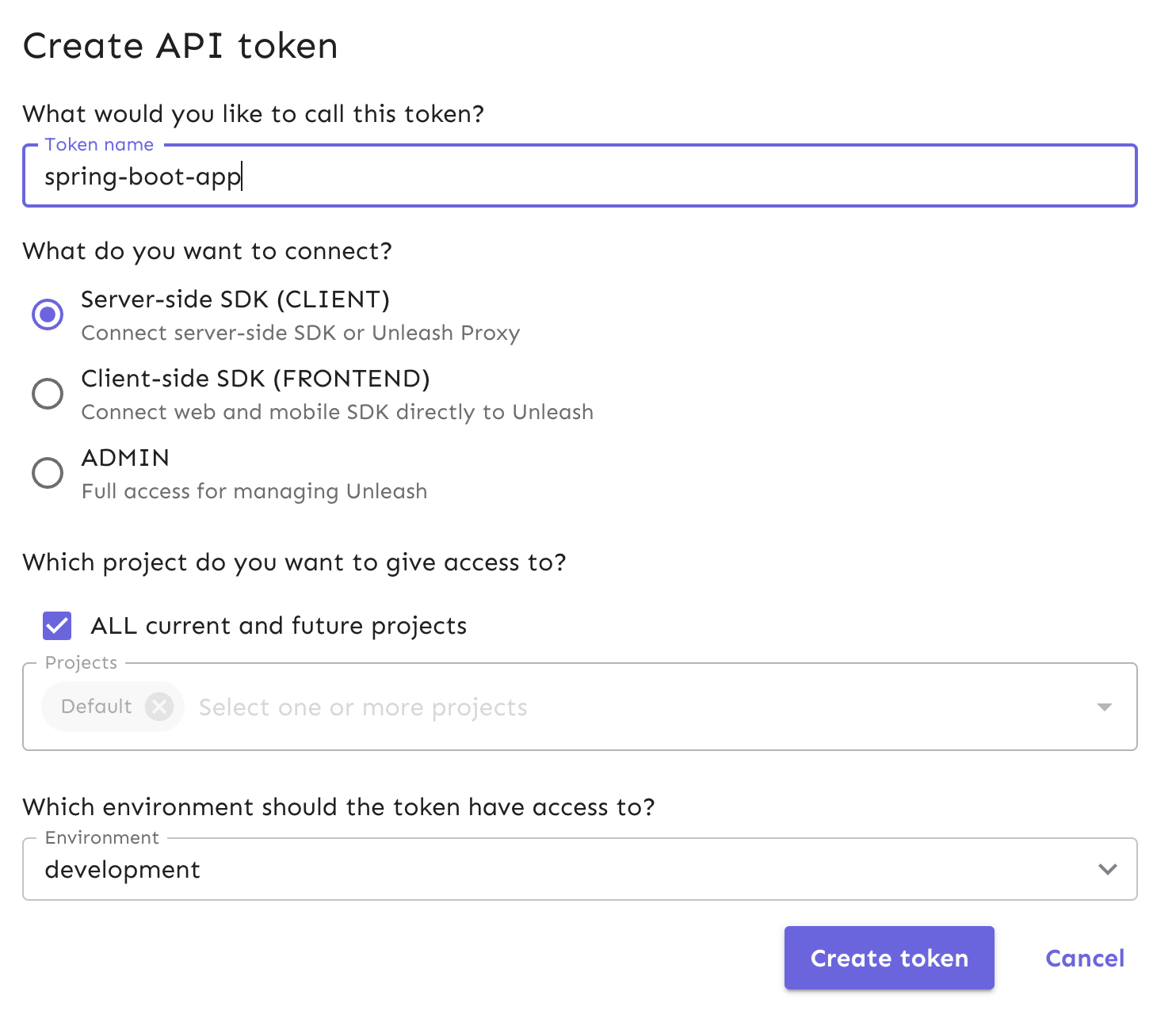 Name your API token and ensure it is a backend SDK token.